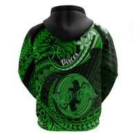 Polynesian Pride Pisces Zodiac Hoodie Astrological Sign Tribal Plumeria Green Galaxy - Wonder Print Shop