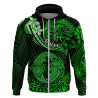 Polynesian Pride Pisces Zodiac Hoodie Astrological Sign Tribal Plumeria Green Galaxy - Wonder Print Shop