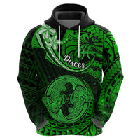Polynesian Pride Pisces Zodiac Hoodie Astrological Sign Tribal Plumeria Green Galaxy - Wonder Print Shop