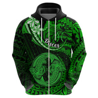 Polynesian Pride Pisces Zodiac Hoodie Astrological Sign Tribal Plumeria Green Galaxy - Wonder Print Shop