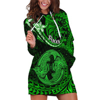 Polynesian Pride Pisces Zodiac Hoodie Dress Astrological Sign Tribal Plumeria Green Galaxy - Wonder Print Shop