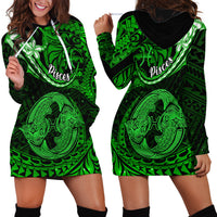 Polynesian Pride Pisces Zodiac Hoodie Dress Astrological Sign Tribal Plumeria Green Galaxy - Wonder Print Shop