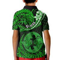 Polynesian Pride Pisces Zodiac Kid Polo Shirt Astrological Sign Tribal Plumeria Green Galaxy - Wonder Print Shop