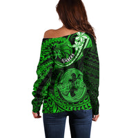Polynesian Pride Pisces Zodiac Off Shoulder Sweater Astrological Sign Tribal Plumeria Green Galaxy - Wonder Print Shop