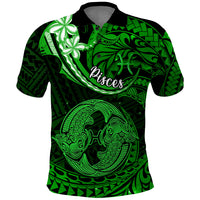 Polynesian Pride Pisces Zodiac Polo Shirt Astrological Sign Tribal Plumeria Green Galaxy - Wonder Print Shop