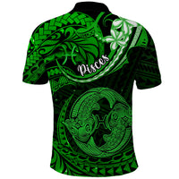 Polynesian Pride Pisces Zodiac Polo Shirt Astrological Sign Tribal Plumeria Green Galaxy - Wonder Print Shop