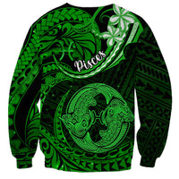 Polynesian Pride Pisces Zodiac Sweatshirt Astrological Sign Tribal Plumeria Green Galaxy - Wonder Print Shop