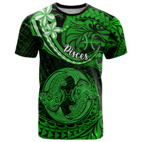 Polynesian Pride Pisces Zodiac T Shirt Astrological Sign Tribal Plumeria Green Galaxy - Wonder Print Shop
