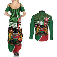 Athletics Kenya Couples Matching Summer Maxi Dress and Long Sleeve Button Shirt Maasai Shield Running Way - Wonder Print Shop