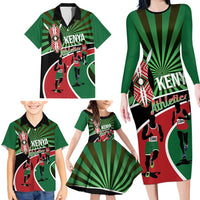 Athletics Kenya Family Matching Long Sleeve Bodycon Dress and Hawaiian Shirt Maasai Shield Running Way - Wonder Print Shop
