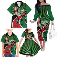 Athletics Kenya Family Matching Off The Shoulder Long Sleeve Dress and Hawaiian Shirt Maasai Shield Running Way - Wonder Print Shop