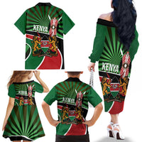 Athletics Kenya Family Matching Off The Shoulder Long Sleeve Dress and Hawaiian Shirt Maasai Shield Running Way - Wonder Print Shop