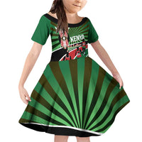 Athletics Kenya Family Matching Off Shoulder Short Dress and Hawaiian Shirt Maasai Shield Running Way - Wonder Print Shop
