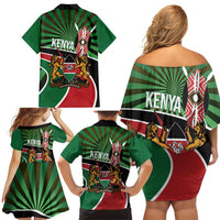 Athletics Kenya Family Matching Off Shoulder Short Dress and Hawaiian Shirt Maasai Shield Running Way - Wonder Print Shop