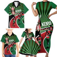 Athletics Kenya Family Matching Short Sleeve Bodycon Dress and Hawaiian Shirt Maasai Shield Running Way - Wonder Print Shop