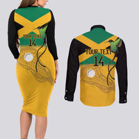 Custom Jamaica Lacrosse Couples Matching Long Sleeve Bodycon Dress and Long Sleeve Button Shirt Streamertail Hummingbird With Flag - Wonder Print Shop