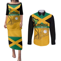 Custom Jamaica Lacrosse Couples Matching Puletasi and Long Sleeve Button Shirt Streamertail Hummingbird With Flag - Wonder Print Shop