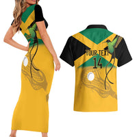 Custom Jamaica Lacrosse Couples Matching Short Sleeve Bodycon Dress and Hawaiian Shirt Streamertail Hummingbird With Flag - Wonder Print Shop