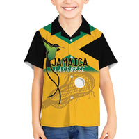 Custom Jamaica Lacrosse Family Matching Long Sleeve Bodycon Dress and Hawaiian Shirt Streamertail Hummingbird With Flag - Wonder Print Shop