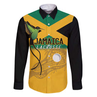 Custom Jamaica Lacrosse Family Matching Off The Shoulder Long Sleeve Dress and Hawaiian Shirt Streamertail Hummingbird With Flag - Wonder Print Shop