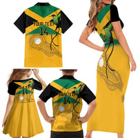 Custom Jamaica Lacrosse Family Matching Short Sleeve Bodycon Dress and Hawaiian Shirt Streamertail Hummingbird With Flag - Wonder Print Shop