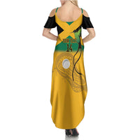 Custom Jamaica Lacrosse Family Matching Summer Maxi Dress and Hawaiian Shirt Streamertail Hummingbird With Flag - Wonder Print Shop