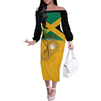 Custom Jamaica Lacrosse Off The Shoulder Long Sleeve Dress Streamertail Hummingbird With Flag - Wonder Print Shop