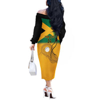 Custom Jamaica Lacrosse Off The Shoulder Long Sleeve Dress Streamertail Hummingbird With Flag - Wonder Print Shop