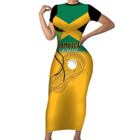 Custom Jamaica Lacrosse Short Sleeve Bodycon Dress Streamertail Hummingbird With Flag - Wonder Print Shop