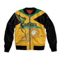 Custom Jamaica Lacrosse Sleeve Zip Bomber Jacket Streamertail Hummingbird With Flag - Wonder Print Shop