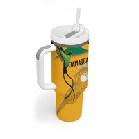 Custom Jamaica Lacrosse Tumbler With Handle Streamertail Hummingbird With Flag - Wonder Print Shop