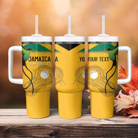 Custom Jamaica Lacrosse Tumbler With Handle Streamertail Hummingbird With Flag - Wonder Print Shop