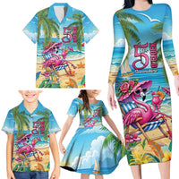 Flamingo Aloha Hawaii Family Matching Long Sleeve Bodycon Dress and Hawaiian Shirt It's 5 O’Clock Somewhere Tropical Vibes - Wonder Print Shop