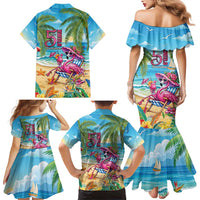 Flamingo Aloha Hawaii Family Matching Mermaid Dress and Hawaiian Shirt It's 5 O’Clock Somewhere Tropical Vibes - Wonder Print Shop