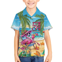 Flamingo Aloha Hawaii Family Matching Off The Shoulder Long Sleeve Dress and Hawaiian Shirt It's 5 O’Clock Somewhere Tropical Vibes - Wonder Print Shop