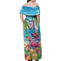 Flamingo Aloha Hawaii Family Matching Off Shoulder Maxi Dress and Hawaiian Shirt It's 5 O’Clock Somewhere Tropical Vibes - Wonder Print Shop