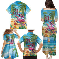 Flamingo Aloha Hawaii Family Matching Puletasi and Hawaiian Shirt It's 5 O’Clock Somewhere Tropical Vibes - Wonder Print Shop
