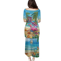 Flamingo Aloha Hawaii Family Matching Puletasi and Hawaiian Shirt It's 5 O’Clock Somewhere Tropical Vibes - Wonder Print Shop