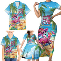Flamingo Aloha Hawaii Family Matching Short Sleeve Bodycon Dress and Hawaiian Shirt It's 5 O’Clock Somewhere Tropical Vibes - Wonder Print Shop