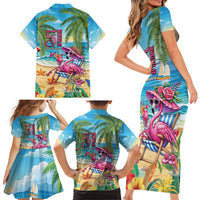 Flamingo Aloha Hawaii Family Matching Short Sleeve Bodycon Dress and Hawaiian Shirt It's 5 O’Clock Somewhere Tropical Vibes - Wonder Print Shop