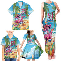 Flamingo Aloha Hawaii Family Matching Tank Maxi Dress and Hawaiian Shirt It's 5 O’Clock Somewhere Tropical Vibes - Wonder Print Shop