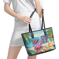 Flamingo Aloha Hawaii Leather Tote Bag It's 5 O’Clock Somewhere Tropical Vibes - Wonder Print Shop