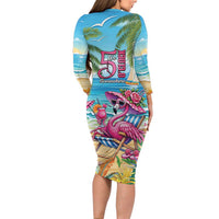 Flamingo Aloha Hawaii Long Sleeve Bodycon Dress It's 5 O’Clock Somewhere Tropical Vibes - Wonder Print Shop