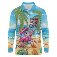 Flamingo Aloha Hawaii Long Sleeve Polo Shirt It's 5 O’Clock Somewhere Tropical Vibes - Wonder Print Shop