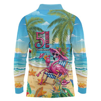Flamingo Aloha Hawaii Long Sleeve Polo Shirt It's 5 O’Clock Somewhere Tropical Vibes - Wonder Print Shop