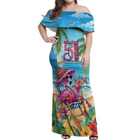 Flamingo Aloha Hawaii Off Shoulder Maxi Dress It's 5 O’Clock Somewhere Tropical Vibes - Wonder Print Shop