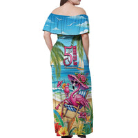 Flamingo Aloha Hawaii Off Shoulder Maxi Dress It's 5 O’Clock Somewhere Tropical Vibes - Wonder Print Shop