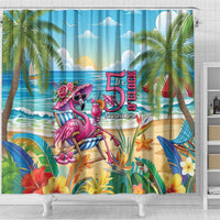 Flamingo Aloha Hawaii Shower Curtain It's 5 O’Clock Somewhere Tropical Vibes - Wonder Print Shop