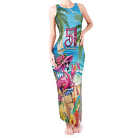 Flamingo Aloha Hawaii Tank Maxi Dress It's 5 O’Clock Somewhere Tropical Vibes - Wonder Print Shop