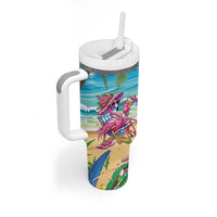 Flamingo Aloha Hawaii Tumbler With Handle It's 5 O’Clock Somewhere Tropical Vibes - Wonder Print Shop